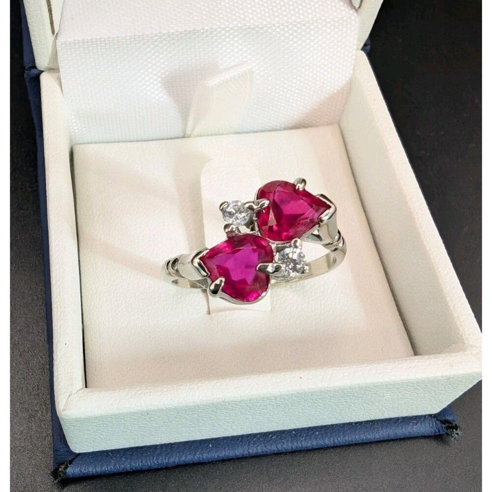 10K White Gold Heart-Shaped Ruby & Diamond Accent Ring 9